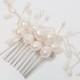 Cultured pearl hair comb with hair vine: winter wedding pearl hair comb; pearl flower; bridal hair comb; hair accessories; hair jewellery