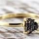 Black Diamond Engagement Ring Rough Uncut 14k Gold Delicate Rings