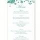 Wedding Menu Template DIY Menu Card Template Editable Text Word File Instant Download Blue Teal Menu Template Printable Menu 4x7inch - $6.90 USD