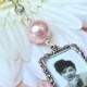 Wedding bouquet photo charm. Handmade photo charm - pink or blue pearl. Bridal bouquet charm. Gift for a bride. Bridal shower gift