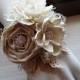 Ships in 5 days ~~~ Wrist Corsage, Sola Flowers, Tan Rolled Cotton Roses, Rhinestones, Rustic Country Wedding.