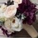 Rustic Bouquet - Blush Ivory and Plum Garden Rose and Dahlia Wedding Bouquet