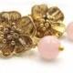 Pink Gold Rose Earrings. Flower Earrings. Pink Gemstone Earrings - ROSABEL
