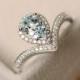 Aquamarine ring, pear cut, sterling silver, engagement ring, March birthstone