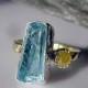 Aquamarine Engagement Ring 18K Rose Cut Yellow Diamond Ring Unique Engagement Ring Blue Gemstone Statement Ring Size 6 Raw Aquamarine Rough
