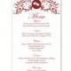Wedding Menu Template DIY Menu Card Template Editable Text Word File Instant Download Wine Red Menu Heart Menu Card Printable Menu 4x7inch - $6.90 USD