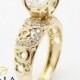 Unique Princess Cut Engagement Ring  14K Yellow Gold Princess Cut Moissanite Ring Art Deco Engagement Ring