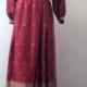 INDIAN SARI SILK Long Dress Size 12/14 Custom Designed & Made Vintage 1970's Henna Red Heavy Golden Borders Square Neckline Long Sleeves