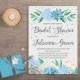 Succulent Bridal Shower Invitation Printable, Boho Bridal Shower Invitation, Mint Blue Floral Bridal Shower Invitation, Hydrangea Invitation