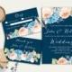 Navy Wedding Invitation Floral Wedding Invitation Suite, Boho Printable Wedding Invitation, Coral Peach Blue Wedding Invitation Hydrangea