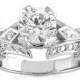 Ladies Platinum vintage engagement ring 0.50 ctw G-VS2 quality diamond with 1ct round natural white sapphire center