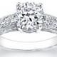 Ladies 14kt white gold antique engagement ring 0.50 ctw G-VS2 Round Pave-set diamonds with 1ct Round White Sapphire Ctr