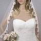 Ivory Wedding Veil Fingertip Length with Lace & Bling