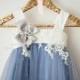 Dusty Gray Tulle Beaded Lace Satin Flower Girl Dress Wedding Bridesmaid Dress M0058
