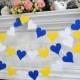 Blue white yellow paper heart garland, Wedding garland, party decor, shower decorations, heart garland, paper hearts, bridal shower decor