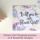 Will You Be my Flower Girl, puzzle, bridal party proposal, our flower girl card, flower girl invitation, watercolor flowers, purple lilac,