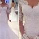 Elegant Sleeves Mermaid Lace Off-the-Shoulder Long Wedding Dresses BA3742