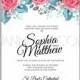 Pink red rose Floral Wedding Invitation Printable with menthol leaves Bridal Shower Invitation Suite - Unique vector illustrations, christmas cards, wedding invitations, images and photos by Ivan Negin