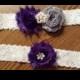 Purple / Grey Wedding Garter -  Bridal Garter Set - Ivory Stretch Lace - Pearl Rhinestone embellishment.  .
