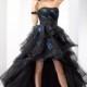 High-Low schwarz Organza Prom Kleid mit Pailletten Akzente - Festliche Kleider 