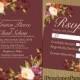Elegant Rustic Fall Wedding Invitation,Marsala,Plum and Ivory,Fall Wildflowers,Traditional,Simple,Opt RSVP,Customizable with White Envelope