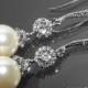 Pearl Bridal Earrings Pearl Chandelier Wedding Earrings Swarovski 10mm Pearl Drop CZ Earrings Ivory Pearl Dangle Earrings Bridesmaid Jewelry - $32.90 USD