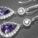 Amethyst Crystal Chandelier Earrings Purple CZ Bridal Earrings Amethyst Teardrop Earrings Sparkly Halo Wedding Earring Prom Amethyst Jewelry - $38.50 USD