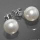 White Pearl Bridal Stud Earrings Swarovski 8mm Pearl Wedding Earrings 925 Sterling Silver Pearl Studs Bridesmaid Earrings Prom Pearl Jewelry - $12.60 USD