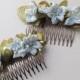 Bridal flower accessory, blue hair flower, Wedding flower headpiece, Bridal flower Hair Clip, blue wedding Hair Clip Set of 2 - $24.00 USD
