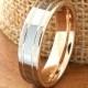 Rose Gold Wedding Band Ring 6mm 18K Two Tone Man Wedding Band Male Women Custom Laser Engraving Anniversary Handmade Double Grooved New Mens
