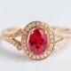 Rose Gold Engagement Ring Oval Cut Ruby Ring Diamond Split Shank Birthstone Ring Halo Ring Anniversary Promise Wedding Ring Bridal Ring