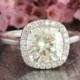 Forever Brilliant Moissanite Engagement Ring in 14k White Gold Halo Diamond Wedding Band 8x8mm Cushion Gemstone Ring (Bridal Set Available)