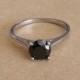 Solitaire 1.5ct Genuine Black Diamond ring in Titanium or White gold - handmade engagement ring -