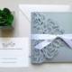Silver and Rose Glitter Lace Laser Cut Wedding Invitation Suite for Vintage Wedding - Laser Cut Folder, Insert Card, RSVP, and Envelopes