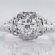Antique Engagement Ring Art Deco .80ct Round Brilliant Cut Diamond in 18k White Gold