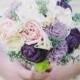 Romantic Wedding Bouquet -Ivory Blush Purple, Bridal Bouquet, Keepsake Alternative Bouquet, Sola Bouquet, Shabby Chic Rustic Wedding