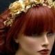 Rustic Gold Bohemian Hair Vine, Flower Gold Tiara, Bridal Flower Crown Headband, Gold Headpiece, Wedding Hair Accessory, OOAK, Beach Wedding - $75.00 USD