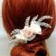 Wedding Flower Hair Comb, Blush Pink Peach Organza Flower Headpiece, Rustic Wedding Hair Piece, Bohemian Bridal Hair Comb, One of a Kind - $30.00 USD