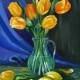 Oil painting ,Yellow tulips , still life , original oil painting, floral paintings, vase with Flowers fine art