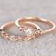 2pcs Moissanite Bridal Set,Engagement ring Rose gold,Half eternity Diamond wedding band,5mm Round stone Promise Ring,Art Deco Inifinity ring