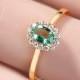Emerald Engagement ring, Natural Emerald Diamond Ring Halo Diamond ring 14K Rose Gold Anniversary Ring Promise Ring Oval Emerald ring