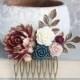 Floral Hair Piece Navy and Deep Red Wedding Bridal Comb Antique Gold Branch Flowers for Hair Bridesmaid Gift Something Blue Big Red Rose