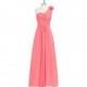 Watermelon Azazie Erica - Chiffon One Shoulder Strap Detail Floor Length Dress - Charming Bridesmaids Store