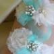 Bridal Garter/ Ivory Wedding Garter Set/ Aqua Blue Garter/ White Lace Garter/ Rhinestone Garter/ Bridal Accessories/ Crystal Garter