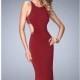 Garnet Jersey Open Back Gown by La Femme - Color Your Classy Wardrobe