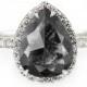 2.36 Carat Black Pear Rose Cut Diamond Engagement Ring, Fiona Setting, Recycled 14k White Gold