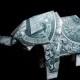 ELEPHANT Art Gift Figurine Money Origami Sculpture Handmade of Real One Dollar Bill Cash Wild Animal