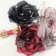 Silver, black and red Steampunk boutonniere using handcrafted paper roses, Men's buttonhole flower, Prom boutonniere, Mom corsage