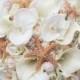 Gold beach bouquet, seashell and starfish bouquet, calla lily orchids bouquet, shell wedding bouquet, sugar starfish, gold bridal bouquet