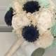 Navy, Mint, Ivory Wedding Bouquet made with sola flowers - choose colors - bridal bouquet - Alternative bouquet - bridesmaids bouquet